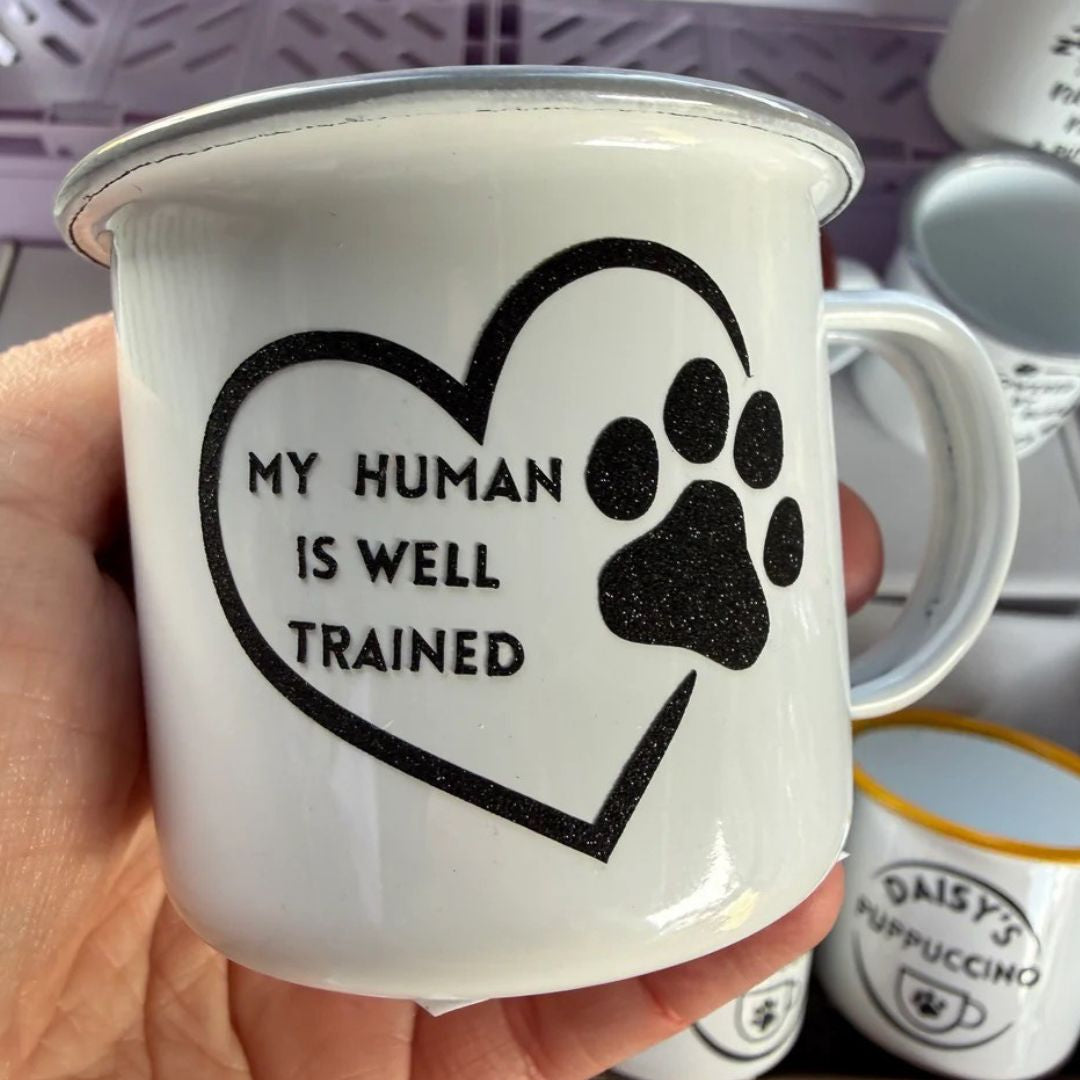 My human is well trained Enamel Mug