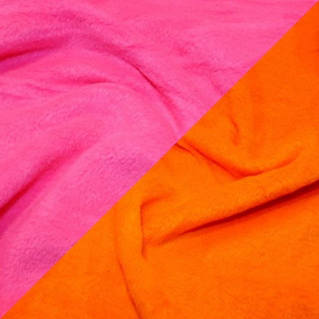 Neon orange and neon pink reversible fleece.