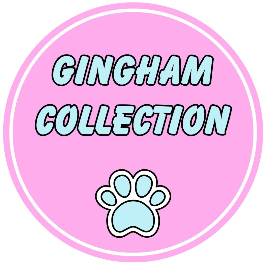Gingham collection badge in pink and pale blue