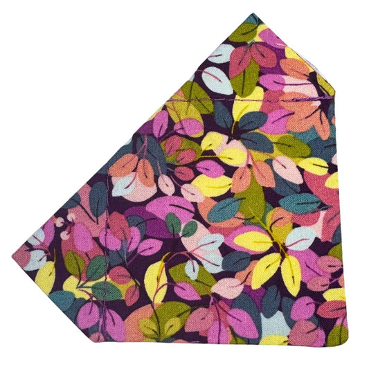 Colourful leaf patterned fabric bandana for dogs