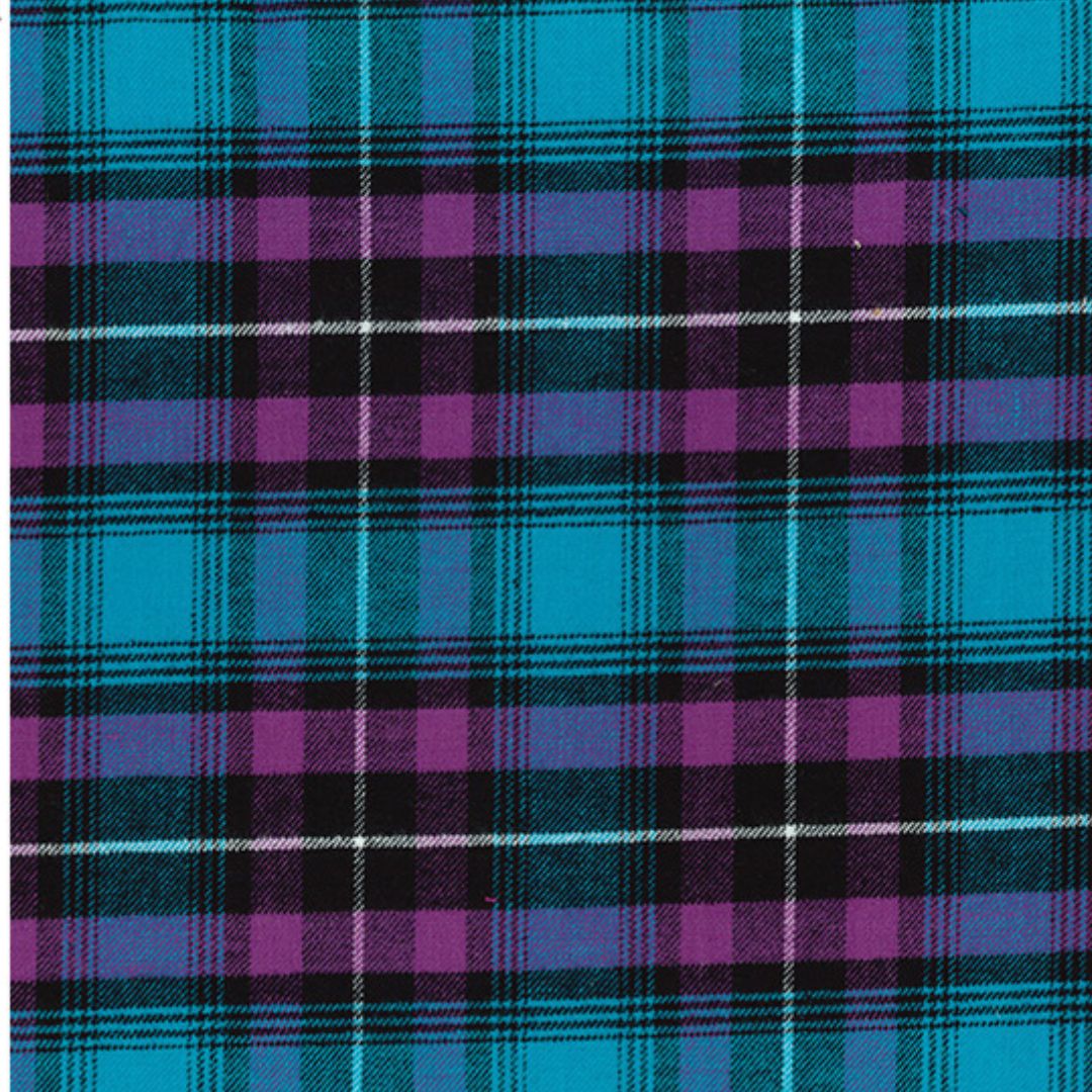 Close-up of blue and purple plaid fabric