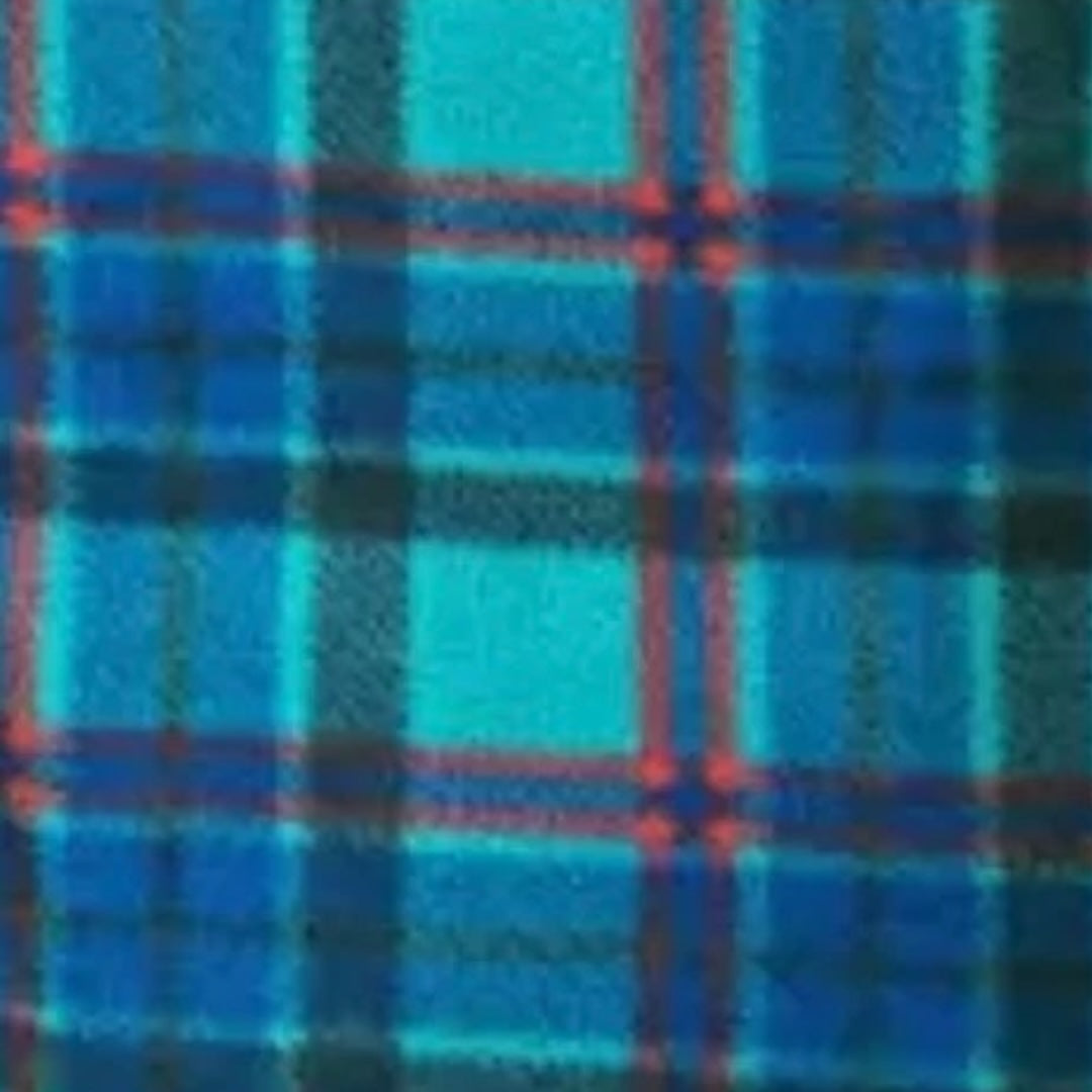Close-up of blue and green plaid fabric