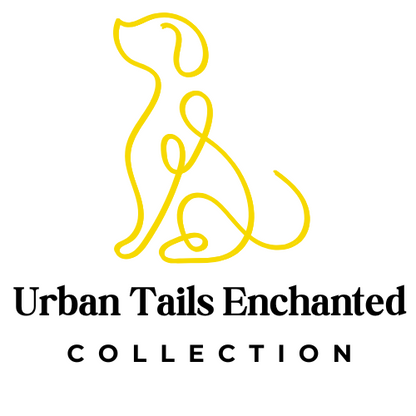 Logo of 'Urban Tails Enchanted Collection' with a yellow dog outline on a white background.