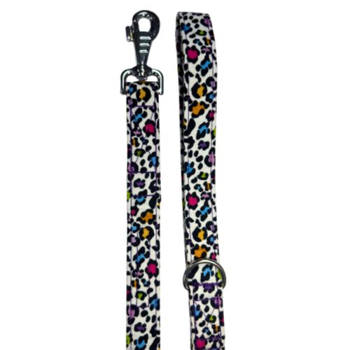 Leash with colourful leopard print