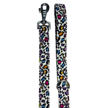Leash with colourful leopard print