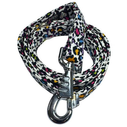 Leash with colourful leopard print pattern