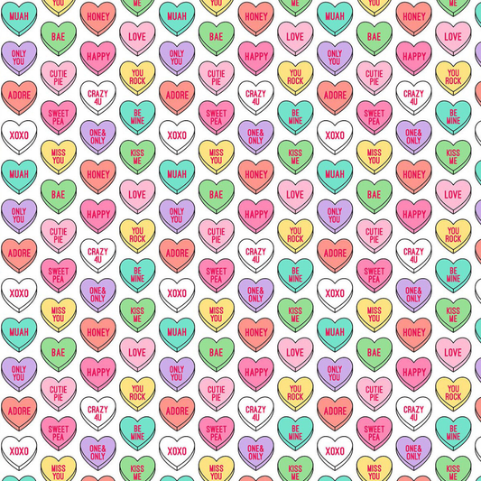 Love hearts fabric on a white background