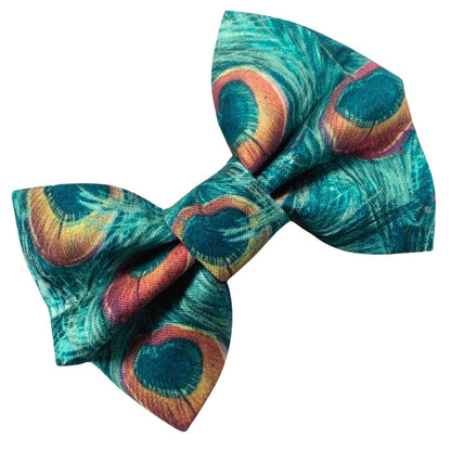 Colourful bow with peacock feather pattern