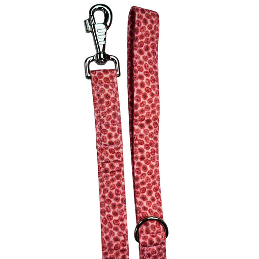Pink poppy print dog leash with metal clip