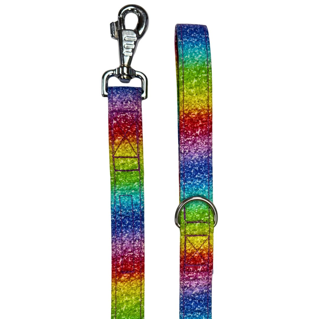 Multicoloured glittery dog leash with metal clip