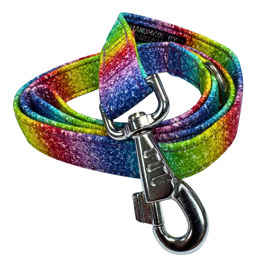 Multicoloured glittery dog leash with silver clip
