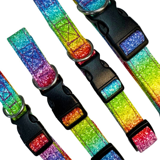 Colourful glittery dog collars with black buckles