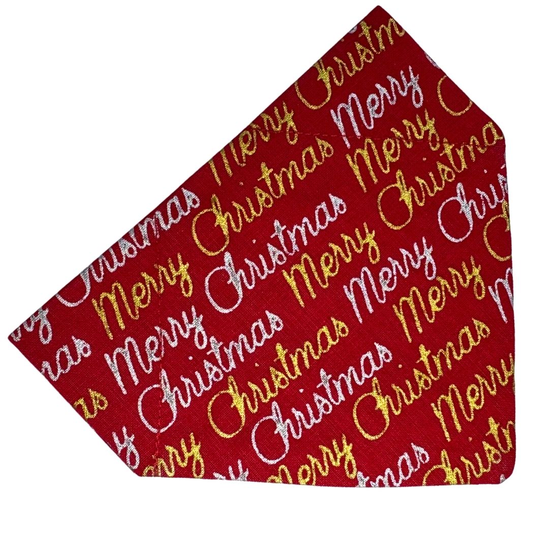Red dog bandana with 'Merry Christmas' text pattern