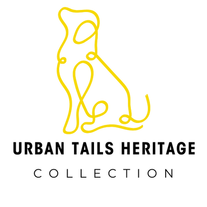 Logo of Urban Tails Heritage Collection featuring a stylised outline of a dog in yellow