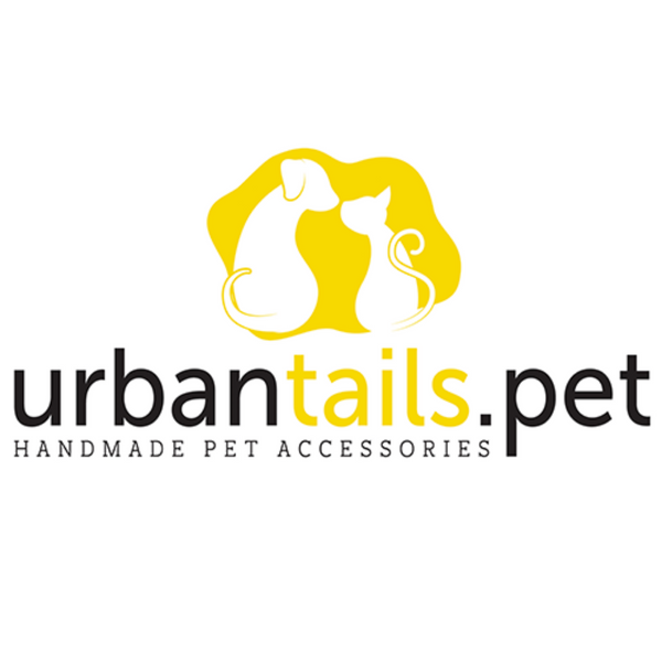 Urban Tails pet logo in black and yellow with a dog and cat motif