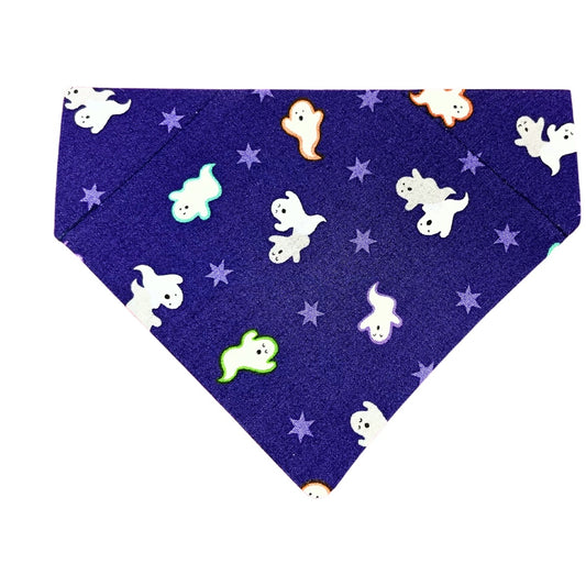 A Halloween themed glow-in-the-dark ghosts design dog bandana.