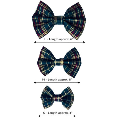 Three plaid bow ties with measurements 